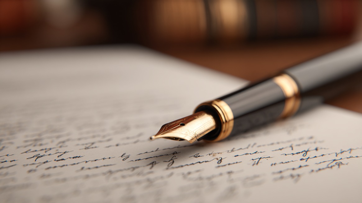 Close-up of a fountain pen resting on handwritten legal text, symbolizing the importance of language and translation in international legal disputes