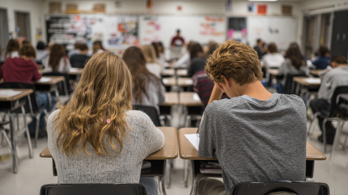 Classroom full of middle and high school students sitting at desks, representing Florida’s compulsory education law requiring attendance until age 16