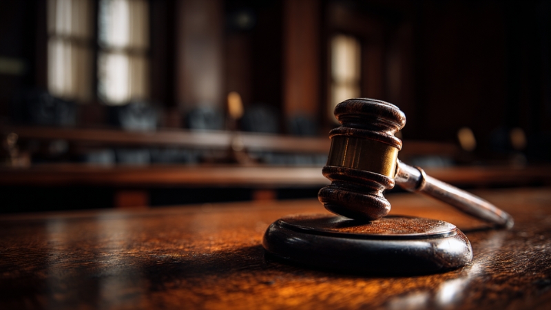 A judge’s gavel on a courtroom desk, representing the time defamation cases can take to resolve