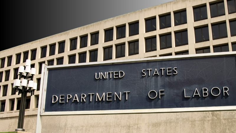 The U.S. Department of Labor building with its official sign displayed outside