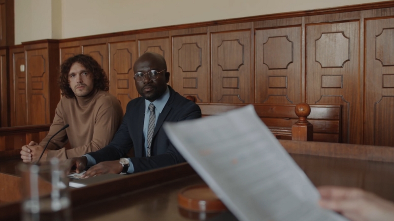 Two men seated in a courtroom during proceedings related to voluntary and involuntary intoxication